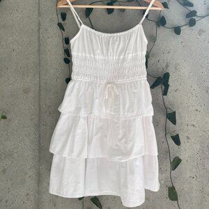 Aritzia: Wilfred Blooming Poplin Smocked Tiered Poplin Mini Dress